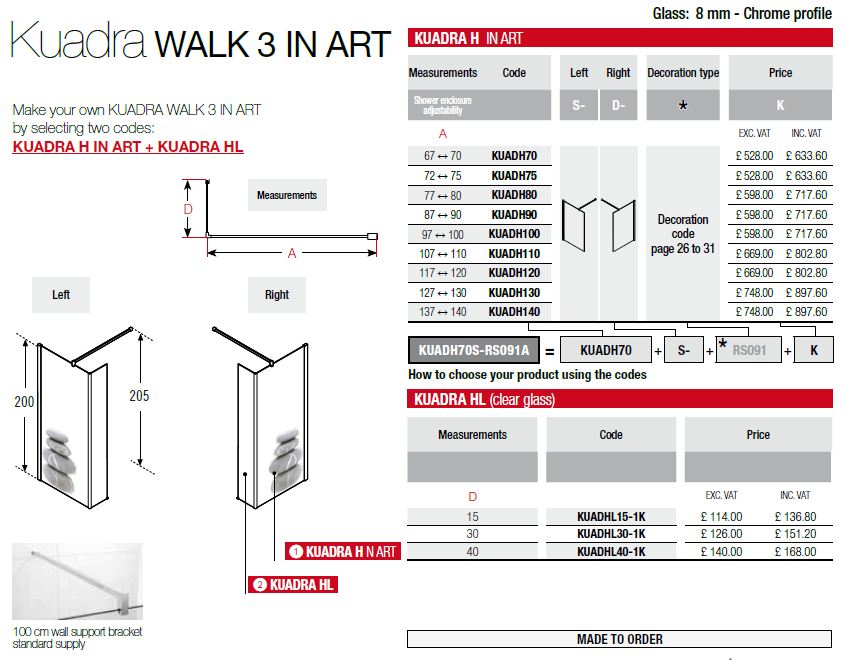 Novellini Walk 3 Shower Screen dimensions 
