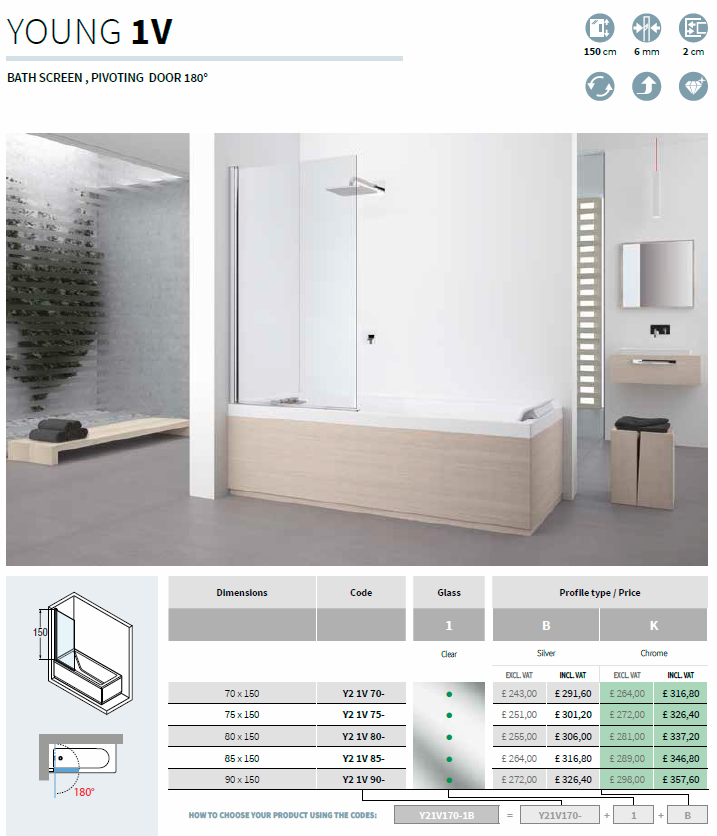 Novellini Bath Screen Young Spec