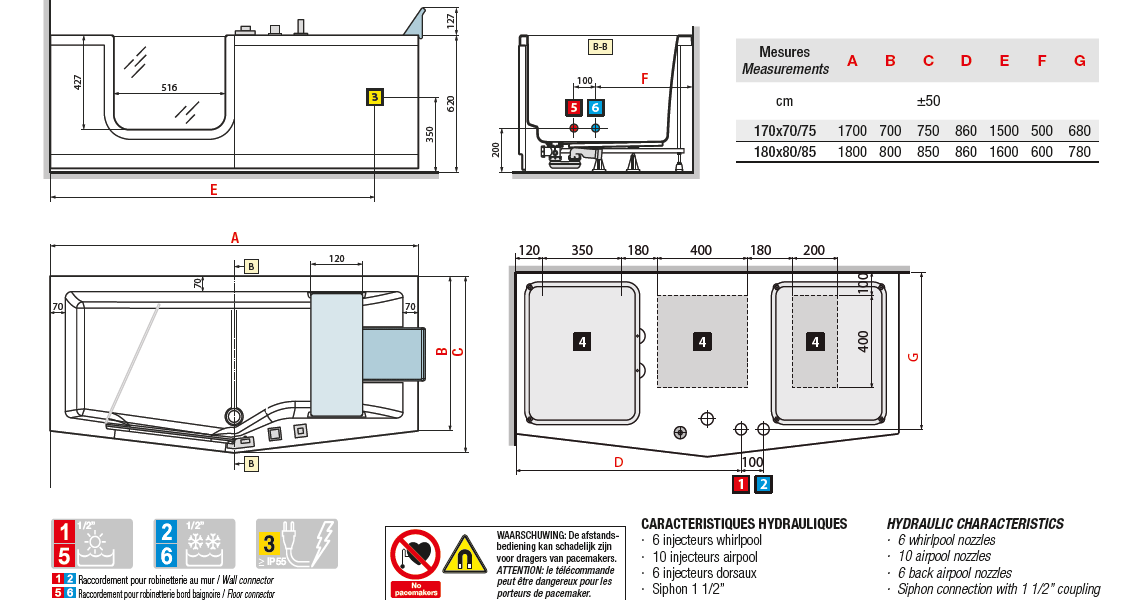 Novellini Iris Bath Dimensions 1