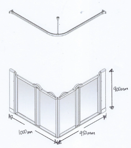 OPTION EW - Special Order Only - NO RETURNS - 1000mm x 950mm x 900mm High - Left Hand - 2 Curtains