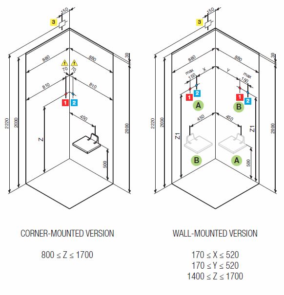 Novellini Kuadra A90 Steam Cubicle Dimensions