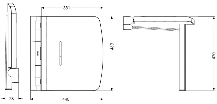 AKW ONYX - Fold up showerr seat - TECHNICAL DRAWING