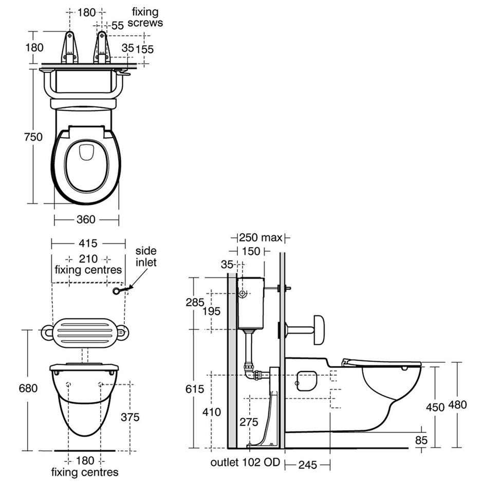 Armitage Contour 21 Long Projection Wall Hung WC Toilet S3078 DIMENSIONS