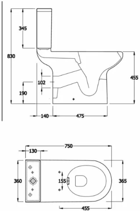 RAK Compact Extended Deluxe 455mm High Rimless Close Coupled Toilet Pan 