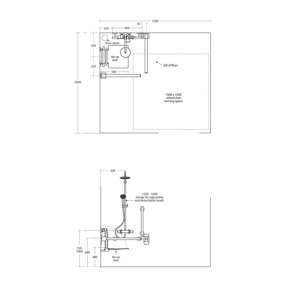 Shower pack s6407aa technical drawing