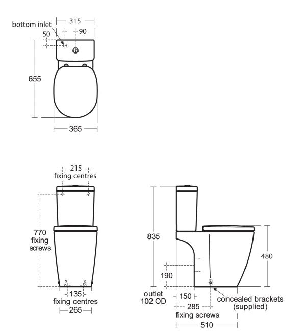 Ideal Standard Raised Height Concept Pan 6086 WC dimensions