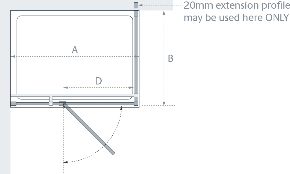 Lakes Island Range Tobago Pivot Door Hinged on Short Fixed Panel Dimensions2