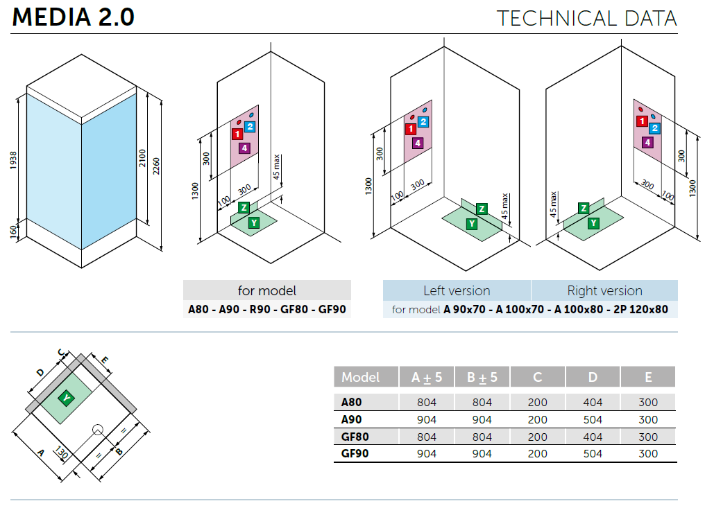 Novellini MEDIA 2.0 Technical Data