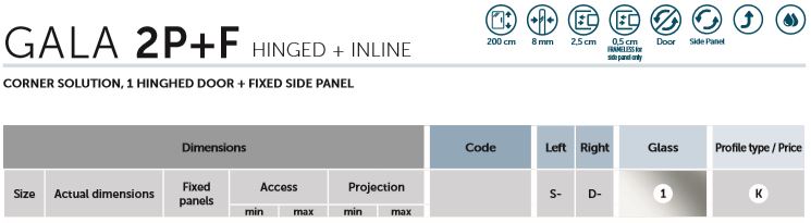 Novellini Gala 2P+F Sizes