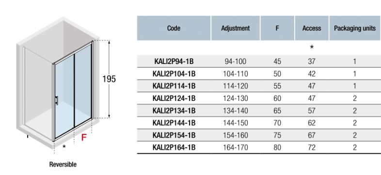 Novellini Kali 2P Slider Screen KALI2P Spec