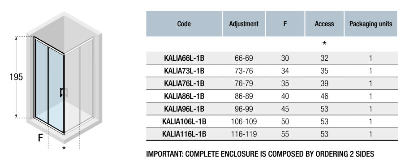 Novellini Kali A Corner Entry Slider Screen KALI2A Spec