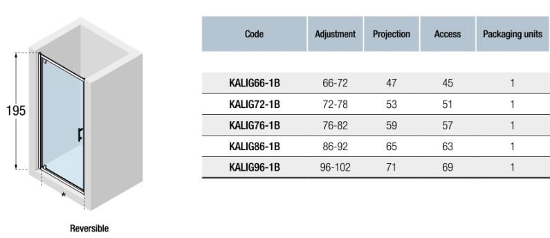Novellini Kali G Pivot Door Shower Screen KALIG Spec