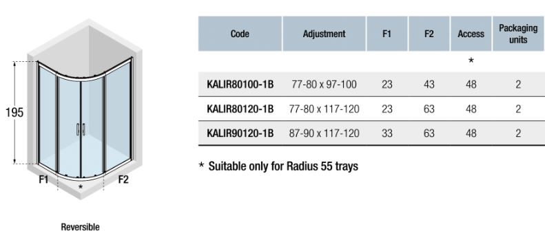 Novellini Kali R Quadrant Offset Screen KALIR Spec