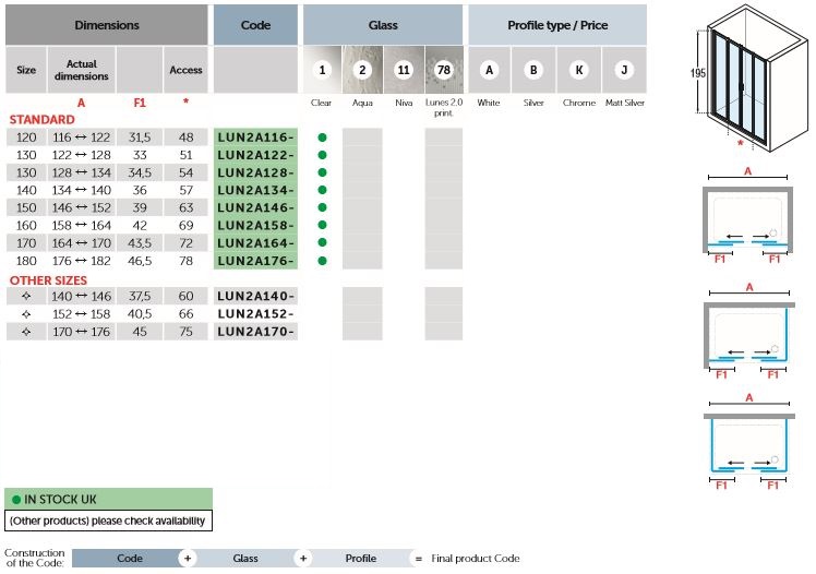 Novellini Lunes 2A LUN2A 2A part Double Slider Spec2