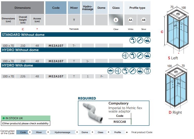 Novellini Media 2.0 A100X70 SPEC2