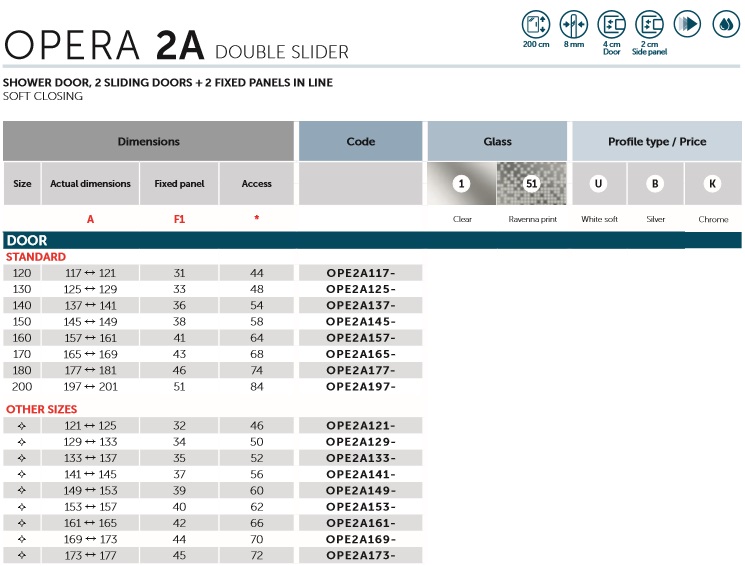Novellini Opera 2A Double Slider Shower Screen Spec 1