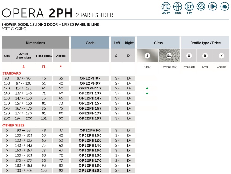 Novellini Opera 2PH Slider Shower Screen Spec 1