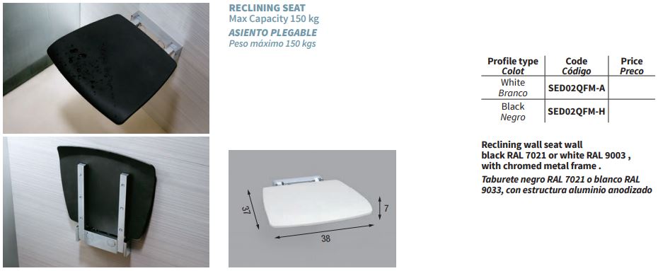 Novellini Shower Seat SED02QFM-A WHITE SPEC