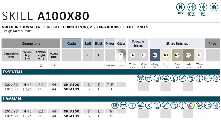 Novellini Skill A100X80 Cubicle SKIA10 Spec