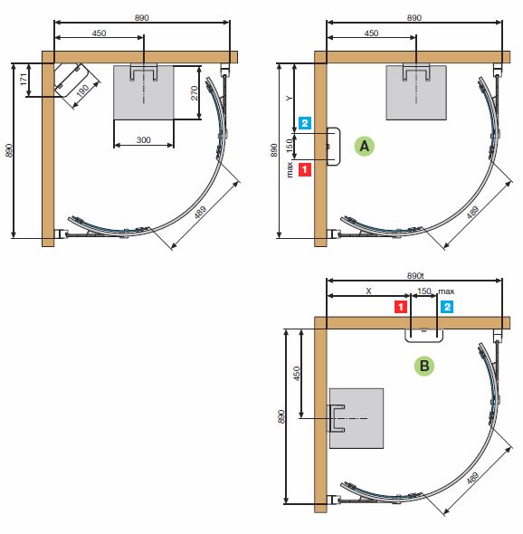 Novellini Kuadra R90 Steam Cubicle Dimensions
