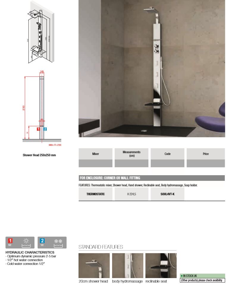 Novellini Soul 4 Data Sheet