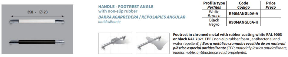 novellini Foot Rest Corner Rail R90MANGL0B spec